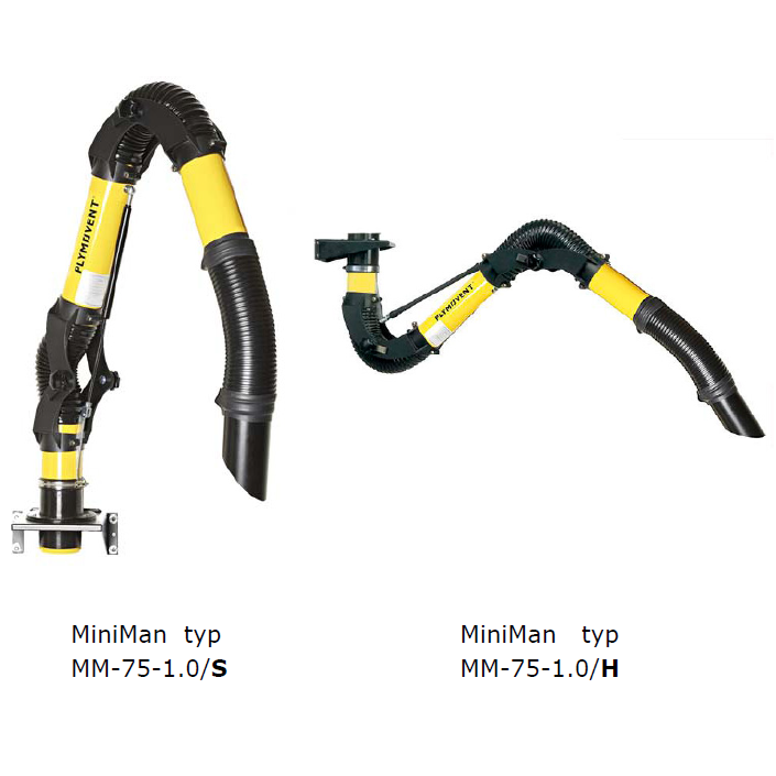 varianty odsávacího ramene Plymovent MiniMan 75